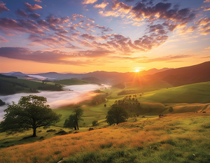 Sunrise on green land stunning natural view   