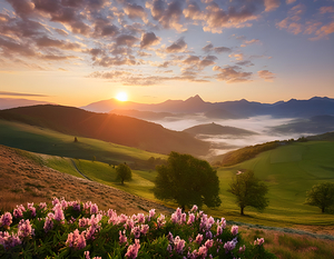 Sunrise on green land stunning natural view Landscape 