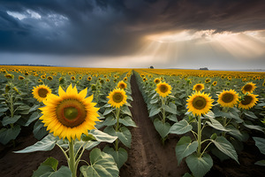 Clous-UP Beautiful Sunflowers With Big Storm   