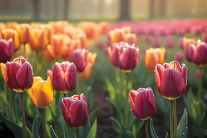 Clous-UP Beautiful Red and Yellow Tulips in Field