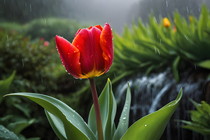 Clous-UP Beautiful Red Tulips With RainDrops