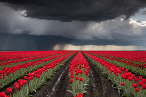 Beautiful Red Tulips With Big Storm   