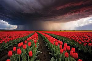 Beautiful Red Tulips With Big Storm   