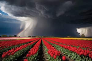 Beautiful Red Tulips With Big Storm   