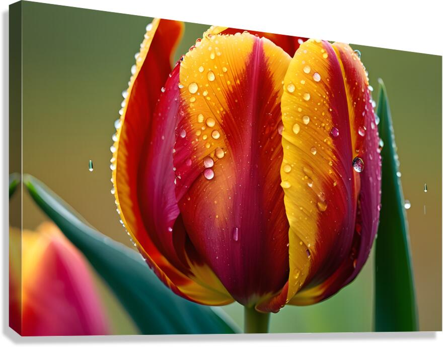 Clous-UP Beautiful Red and Yellow Tulips With RainDrops Canvas Print