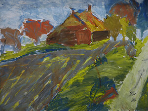 A Painting of a House on a Hill