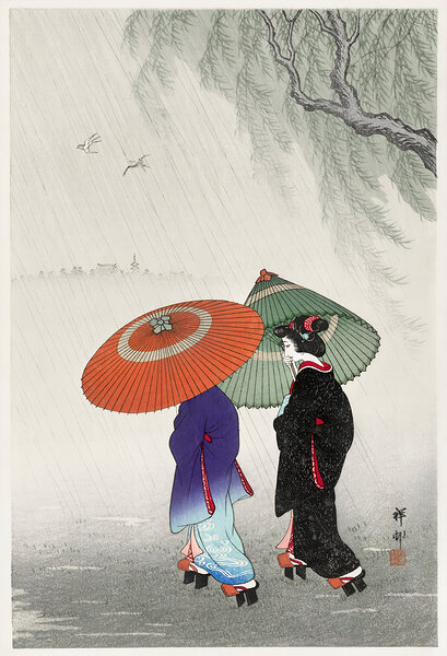 Two women in the rain by Balaram Giri