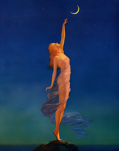 Women Reaching for the moon  by Balaram Giri