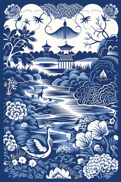 White & Blue Willow Art by Balaram Giri