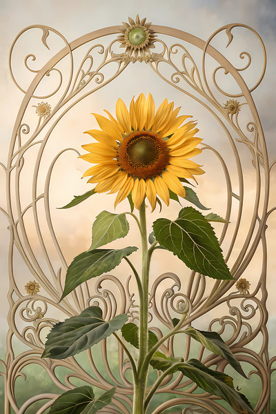 Nature’s Grace: Sunflowers in Art Nouveau Style Print