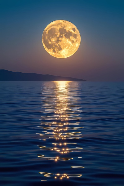 Golden Moonrise Over the Sea Print