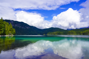 Lake Eibsee with the southern Ammergauer Alps in the Background near Garmisch Partenkirchen Germany