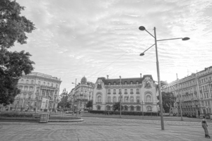 BW French Embassy in Vienna Austria and Schwarzenberg Square at Sunset