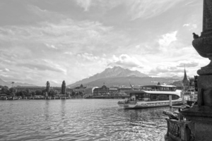 BW Mount Pilatus on the Shores of Lake Lucerne Central Swiss Alps