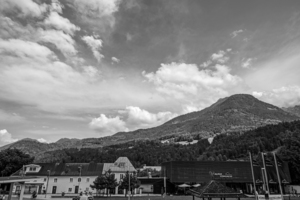 BW The Alpen Congress Hall in Berchtesgaden Germany in the Bavarian Alps with the Eagles Nest on Kehlstein Mountain 