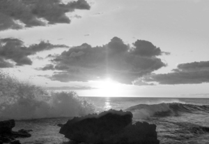 BW Waves Crash at Sunset on the Sea Shore XL