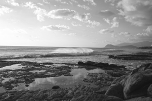 BW Waves Crashing in the Bay on the Island of Oahu in Hawaii