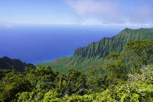 Blue Skies Puu O Kila Lookout Kohala Mountains on the Island of Kauai in Hawaii