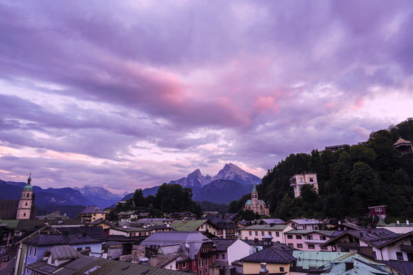 Purple and Pink Skies Over Berchtesgaden in Bavaria Germany  Print