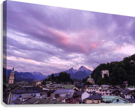 Purple and Pink Skies Over Berchtesgaden in Bavaria Germany  Canvas Print