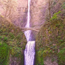Golden Rays Across the Waterfall - Multnomah Falls Oregon Columbia Gorge