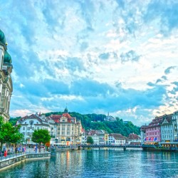 The Waterfront at Dusk in Lucerne Switzerland