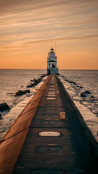 Lighthouse During Golden Hour. Manitowoc WI United States. 122880 x 69120 QHHD 4K Wallpaper by AMUSED