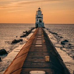 Lighthouse During Golden Hour. Manitowoc WI United States. 122880 x 69120 QHHD 4K Wallpaper