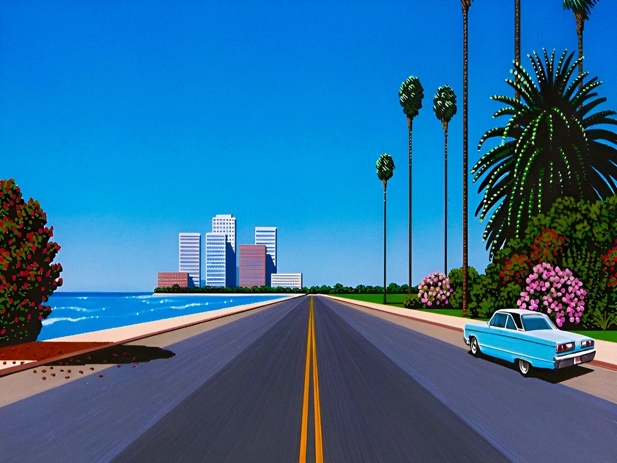 Hiroshi Nagai Blue Car and the Beach Poster City Pop Art