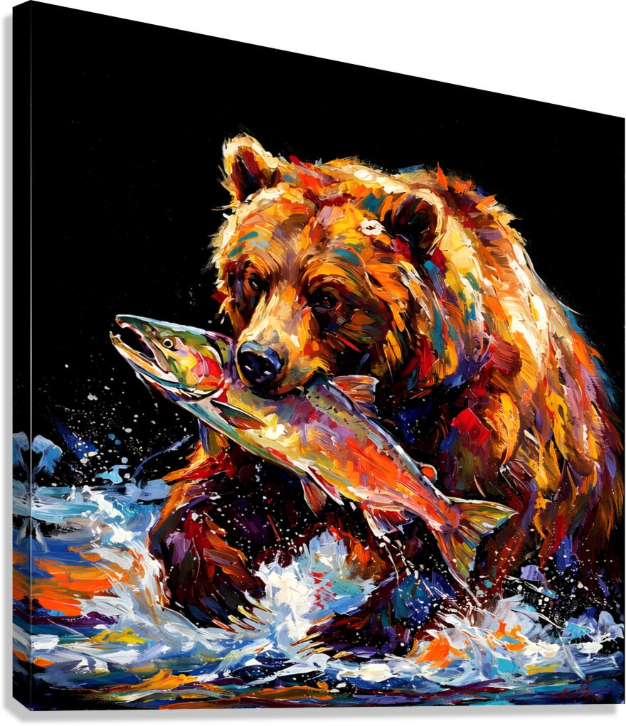 Bear with Fish Canvas Print