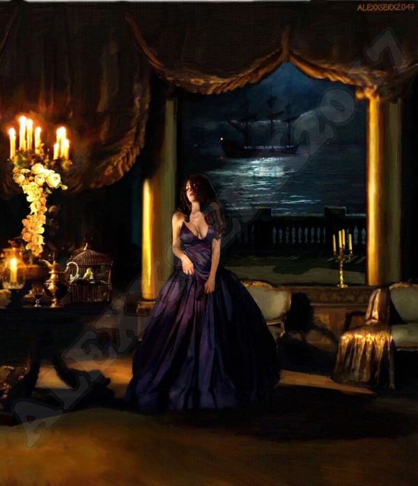 Portrait  Lady in darkblue Tourtuga island   Print