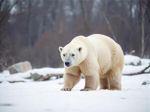  Polar bear gracefully walking through a serene snowy landscape