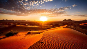 Stunning mural depicting the sun rising over the Sahara Desert