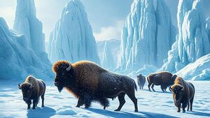 Group of majestic bison standing gracefully in the snow