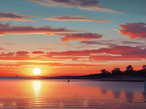  the serene beauty of a sunset reflected on water