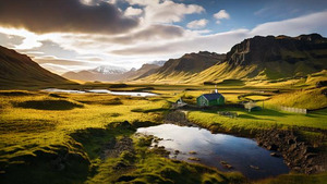 Stunning mural featuring an Icelandic landscape at sunset