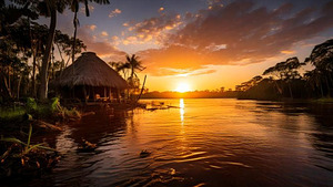  Stunning mural featuring an amazing Amazon River sunset.