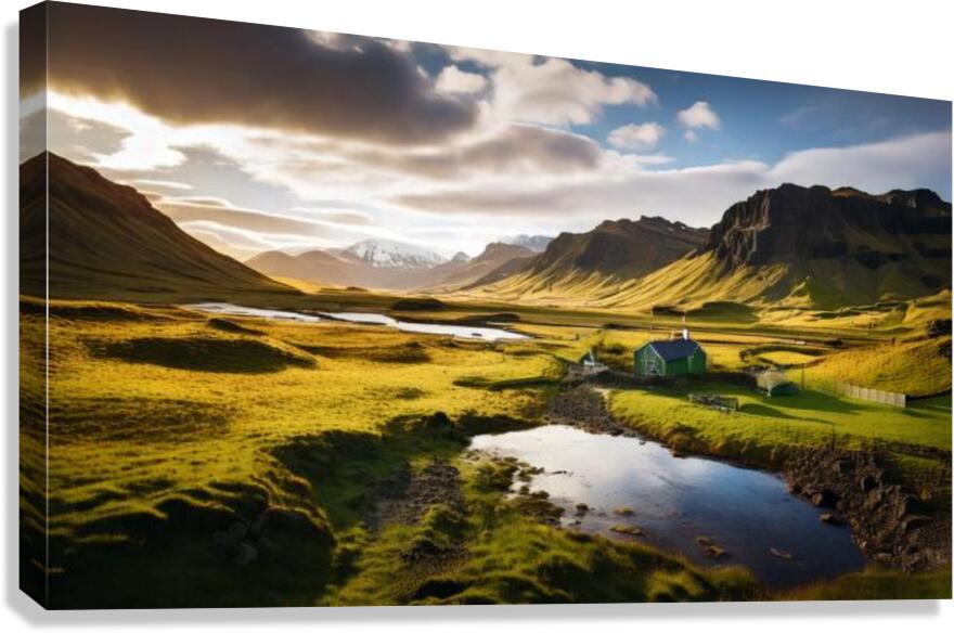 Stunning mural featuring an Icelandic landscape at sunset Canvas Print