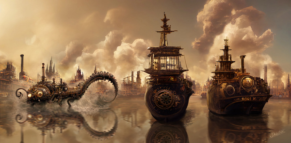 Steampunk harbor Print