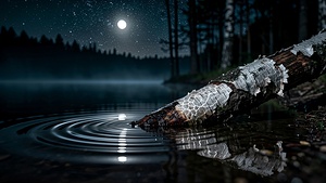Moonlit Forest and Reflective Stream