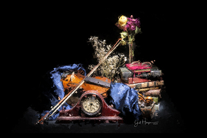 Violin and Books in Blue Painterly