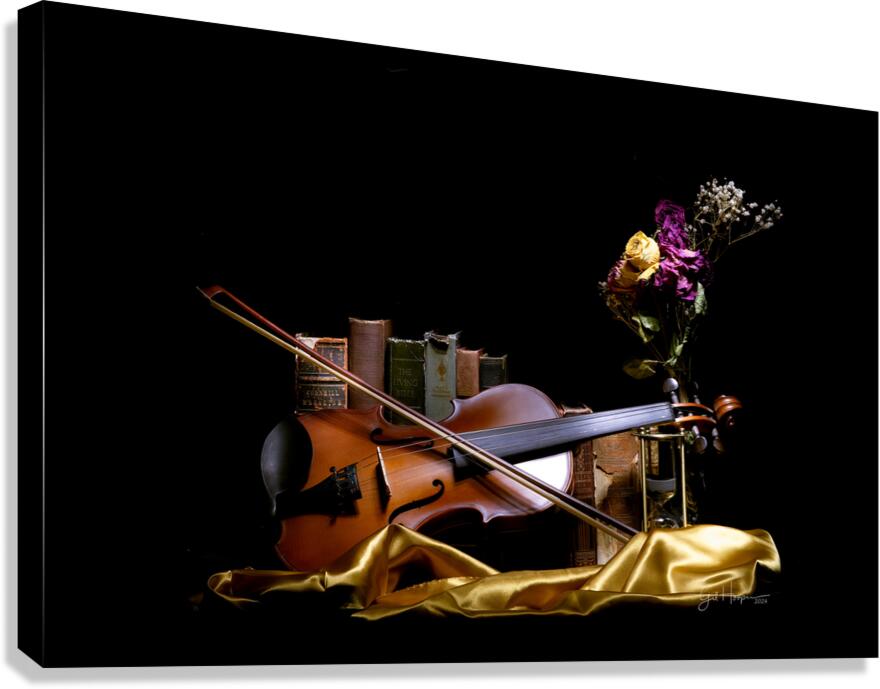 Violin and Books in Gold Canvas Print