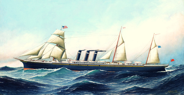 The S.S. City of Paris at sea by Antonio Nicolo Gasparo Jacobsen American 1850-1921 wall art by Goldfishwallart