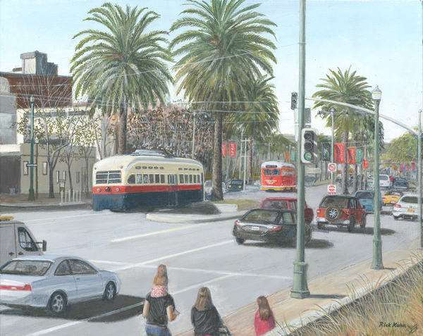 Streetcars Embarcadero 16X20 by Rick Kuhn
