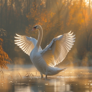 Swan with Open Wings