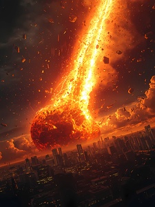Apocalyptic Impact – Fiery Meteor Striking a Modern City