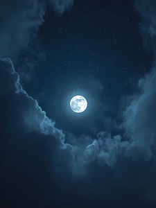 Full Moon in Starry Night Sky – Serene Lunar Landscape