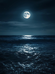 Full Moon Over the Ocean – Magical Night Seascape with Moonlight Reflection
