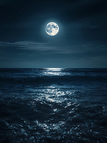 Full Moon Over the Ocean – Magical Night Seascape with Moonlight Reflection Print