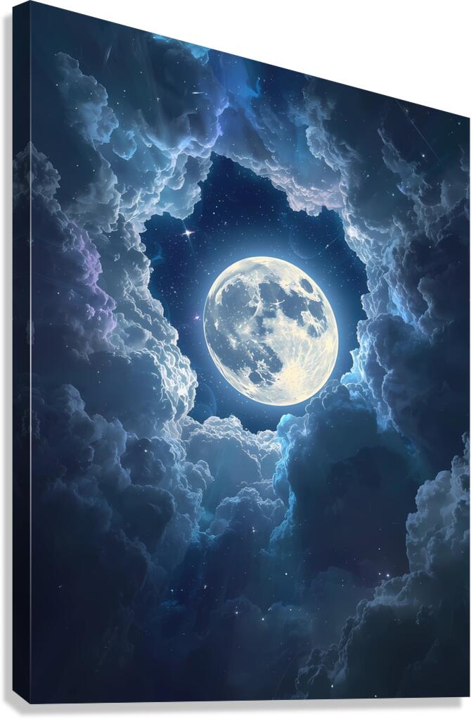The Magical Moon Among the Clouds – A Fantasy Night Scene That Sparks the Imagination Canvas Print
